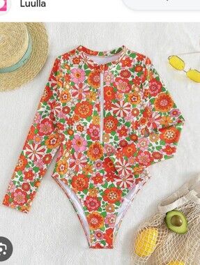 Women's Long Sleeve Floral One-Piece Swimsuit - Boho Chic